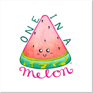 One in a Melon - Kawaii Happy Watermelon with Text Posters and Art